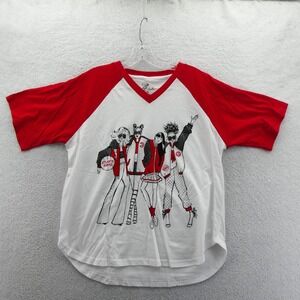 G-III‎ 4Her Shirt Women Medium Atlanta Hawks White Red Raglan V-Neck Rhinestone